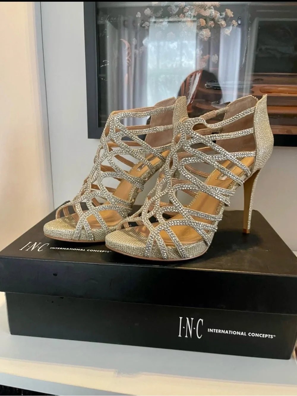 INC International Concepts Sparkling Gold Strappy Stiletto Heels